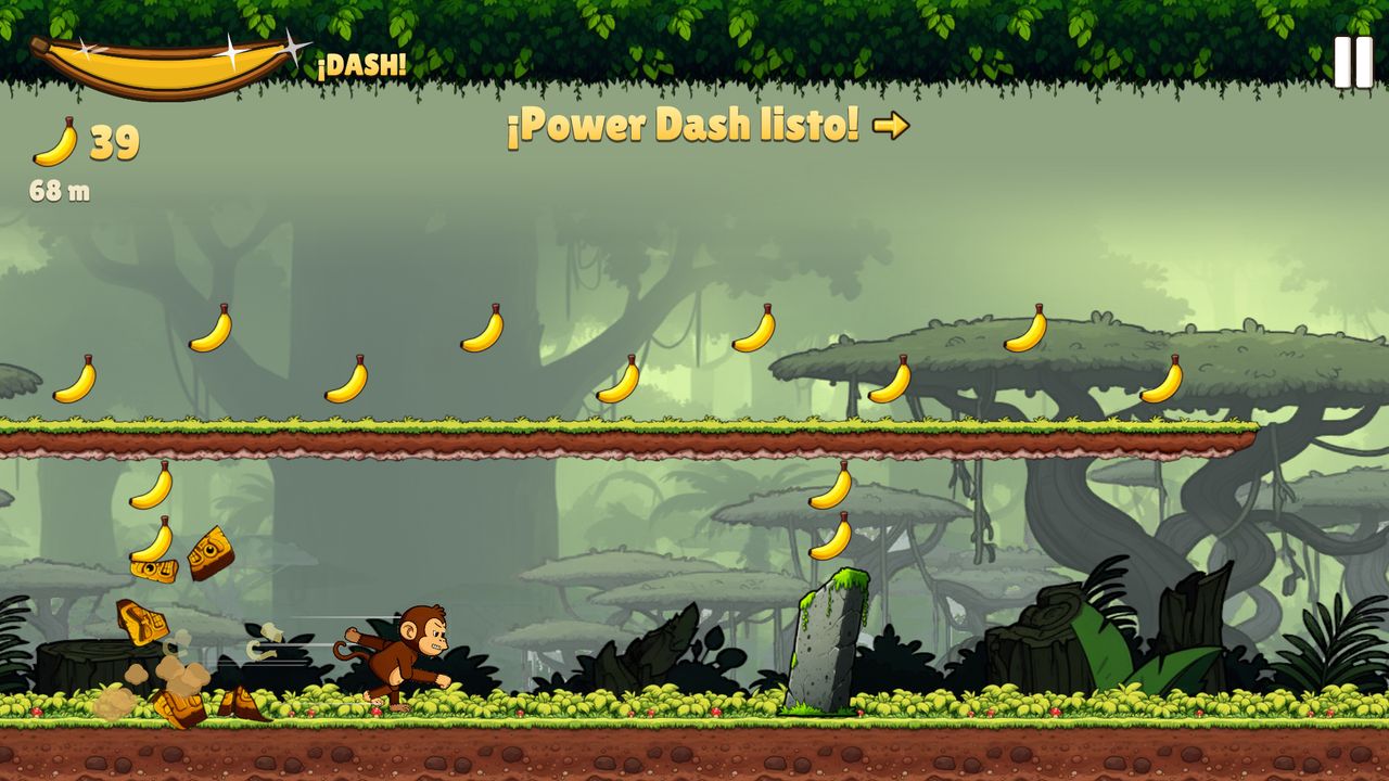 Turbo Monkey screenshot: the monkey smashes obstacles with the Power Dash